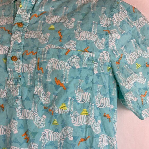 Chubbies Men's Shirt L Aqua White Orange Yellow Half Button Short Sleeve Zebra - Picture 5 of 10